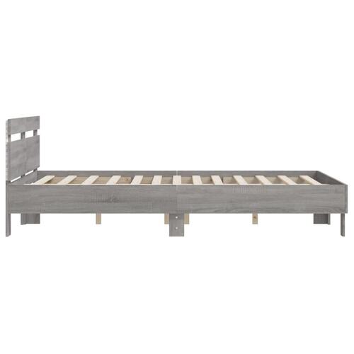 Sengeramme med sengegavl og LED-lys 140x190 cm grå sonoma-eg
