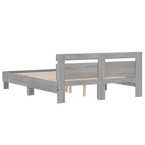 Sengeramme med sengegavl og LED-lys 140x190 cm grå sonoma-eg