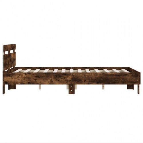 Sengeramme med sengegavl og LED-lys 135×190 cm - røget egetræ