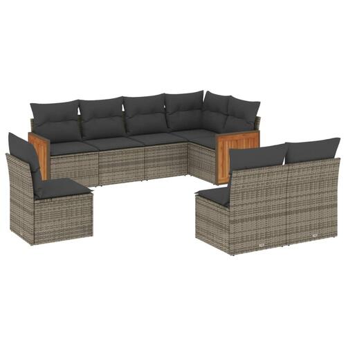 Sofasæt til haven 8 dele med hynder polyrattan grå