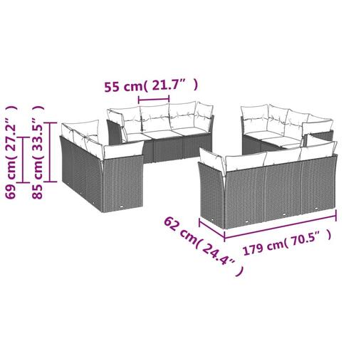 Sofasæt til haven 12 dele med hynder polyrattan sort