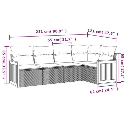 Sofasæt 5 dele med hynder polyrattan grå