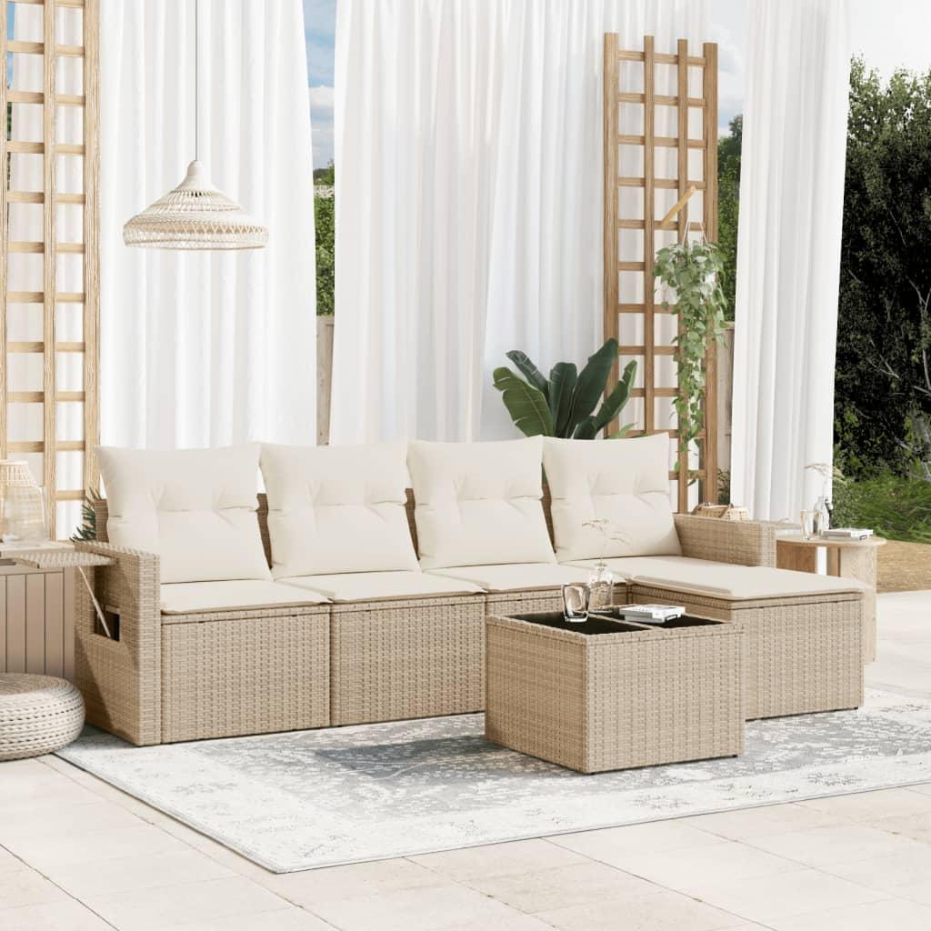Sofasæt til haven 6 dele med hynder polyrattan beige