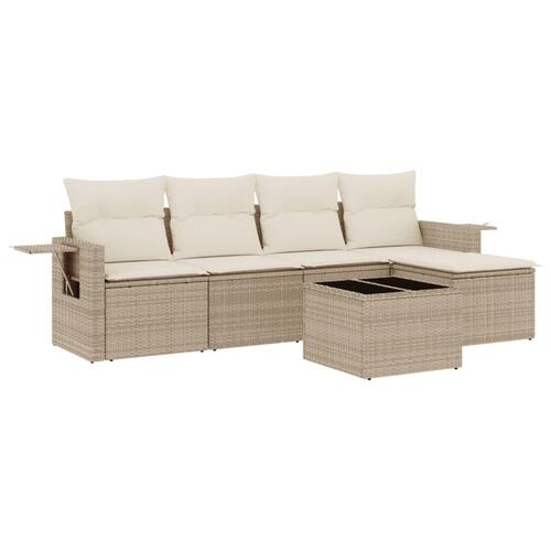 Sofasæt til haven 6 dele med hynder polyrattan beige