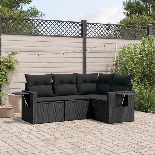 Sofasæt til haven 4 dele med hynder polyrattan sort