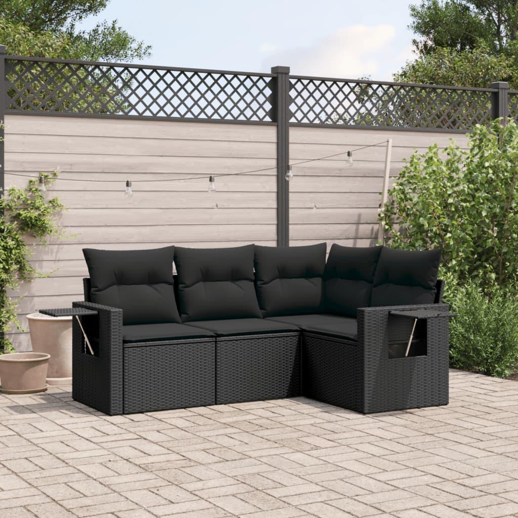 Sofasæt til haven 4 dele med hynder polyrattan sort