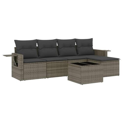 Sofasæt til haven 6 dele med hynder polyrattan grå