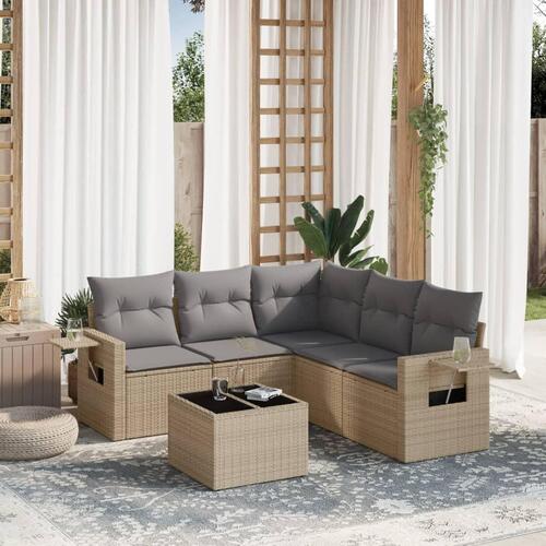 Sofasæt til haven 6 dele med hynder polyrattan beige