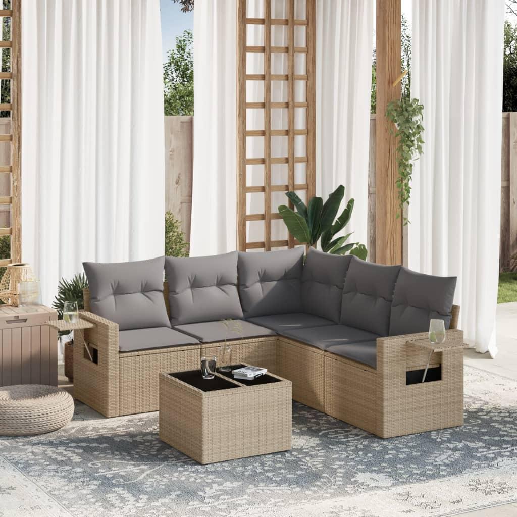 Sofasæt til haven 6 dele med hynder polyrattan beige