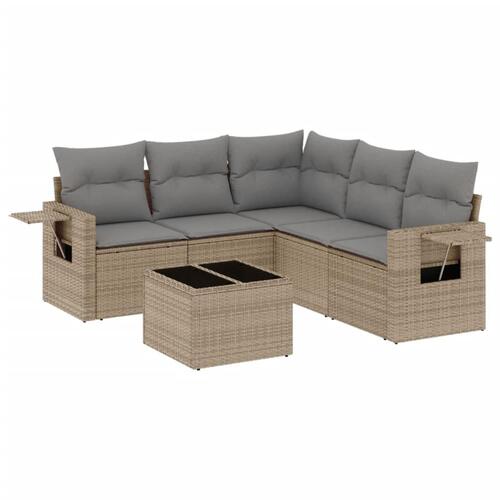 Sofasæt til haven 6 dele med hynder polyrattan beige