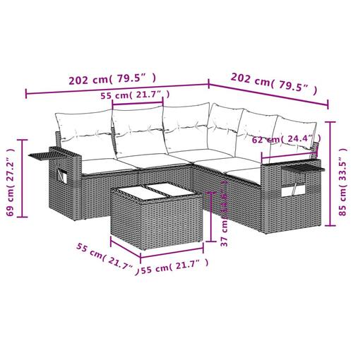Sofasæt til haven 6 dele med hynder polyrattan beige