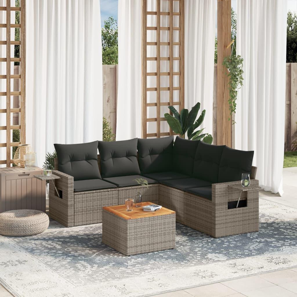 Sofasæt til haven 6 dele med hynder polyrattan grå