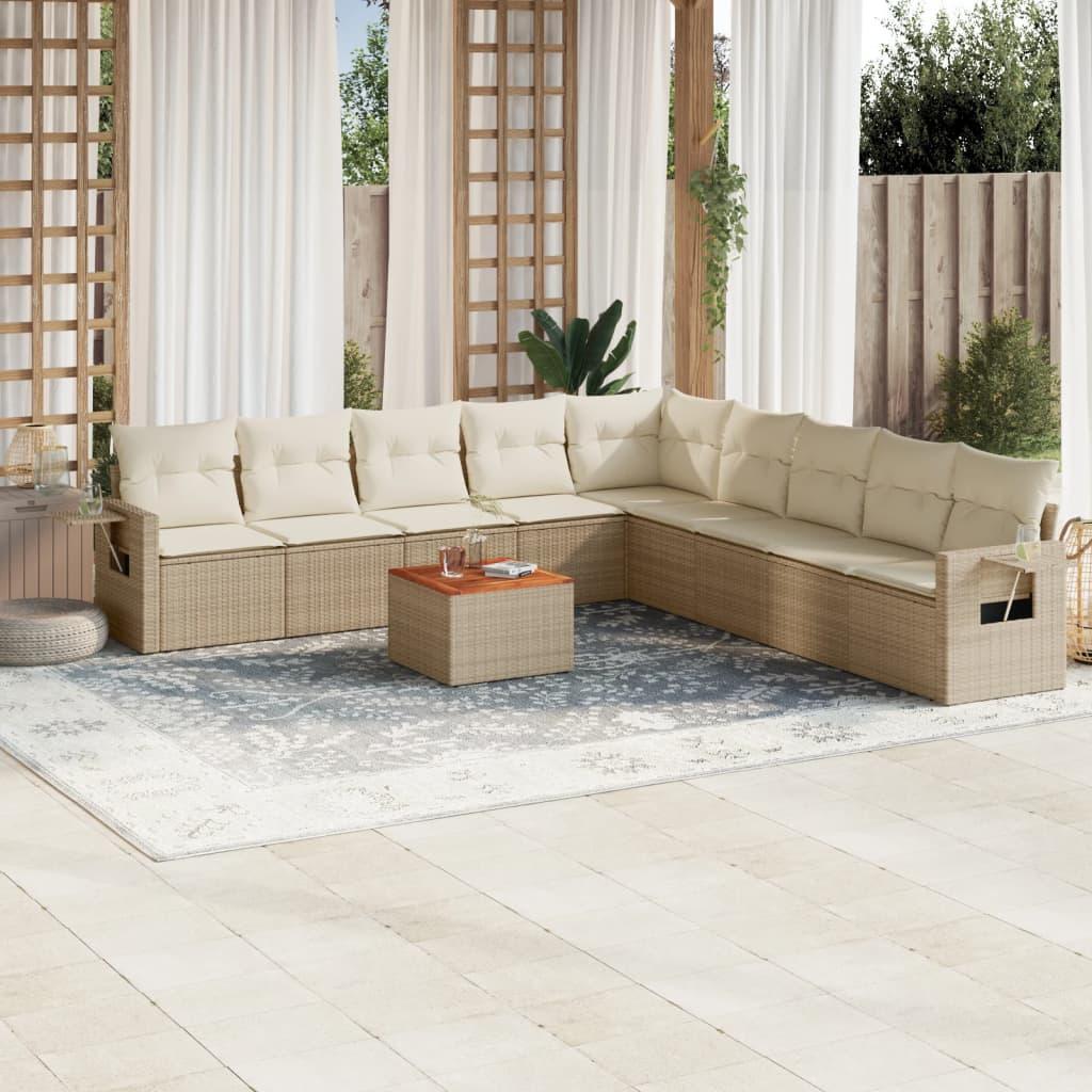 Havesofasæt 10 Dele Med Hynder Polyrattan Beige - Beige