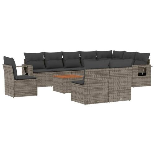 Loungesæt til haven 11 dele med hynder polyrattan grå