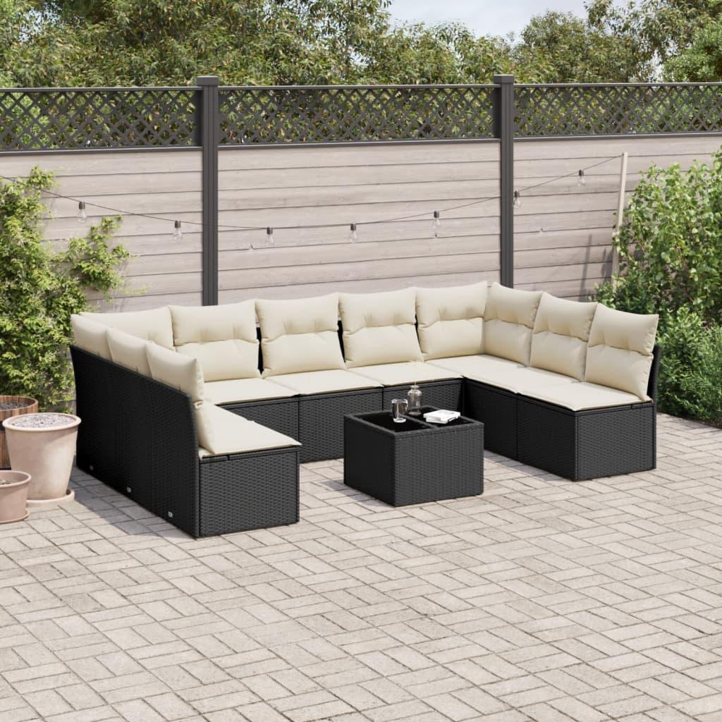 Sofasæt til haven 10 dele med hynder polyrattan sort