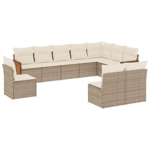 Sofasæt til haven 10 dele med hynder polyrattan beige