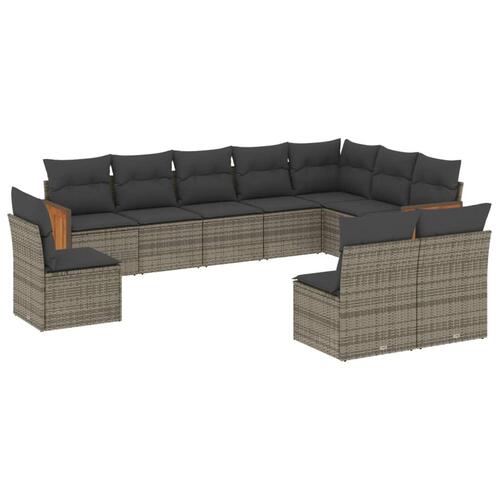Sofasæt til haven 10 dele med hynder polyrattan grå