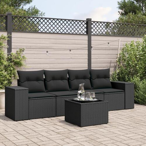 Sofasæt til haven 5 dele med hynder polyrattan sort