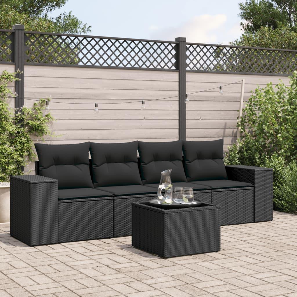 Sofasæt til haven 5 dele med hynder polyrattan sort