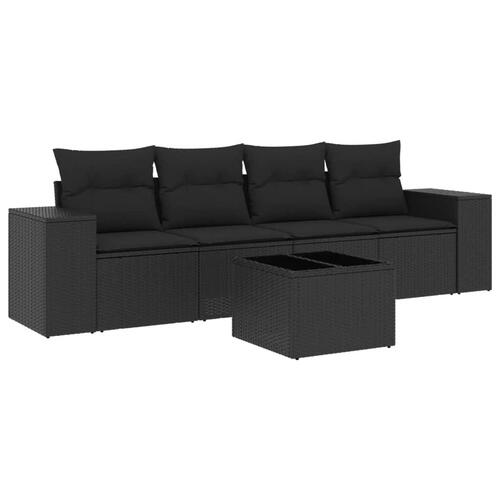 Sofasæt til haven 5 dele med hynder polyrattan sort