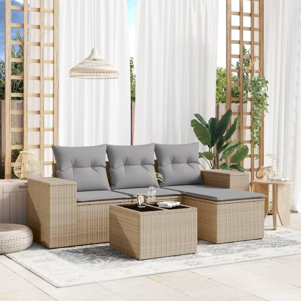 Sofasæt til haven 5 dele med hynder polyrattan beige