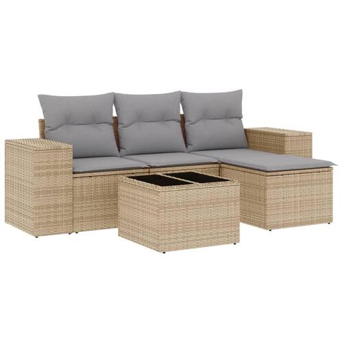 Sofasæt til haven 5 dele med hynder polyrattan beige