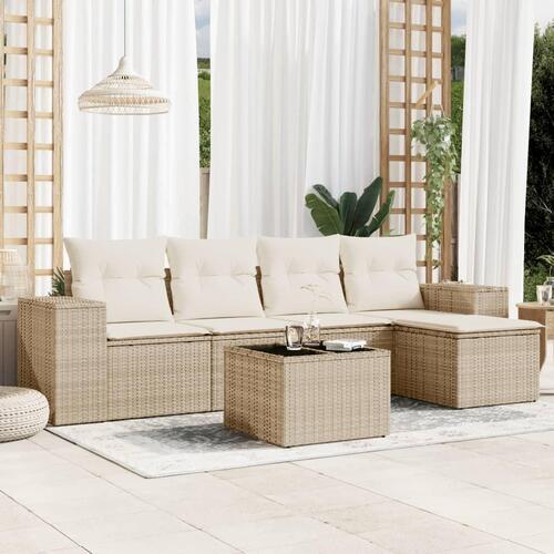 Sofasæt til haven 6 dele med hynder polyrattan beige