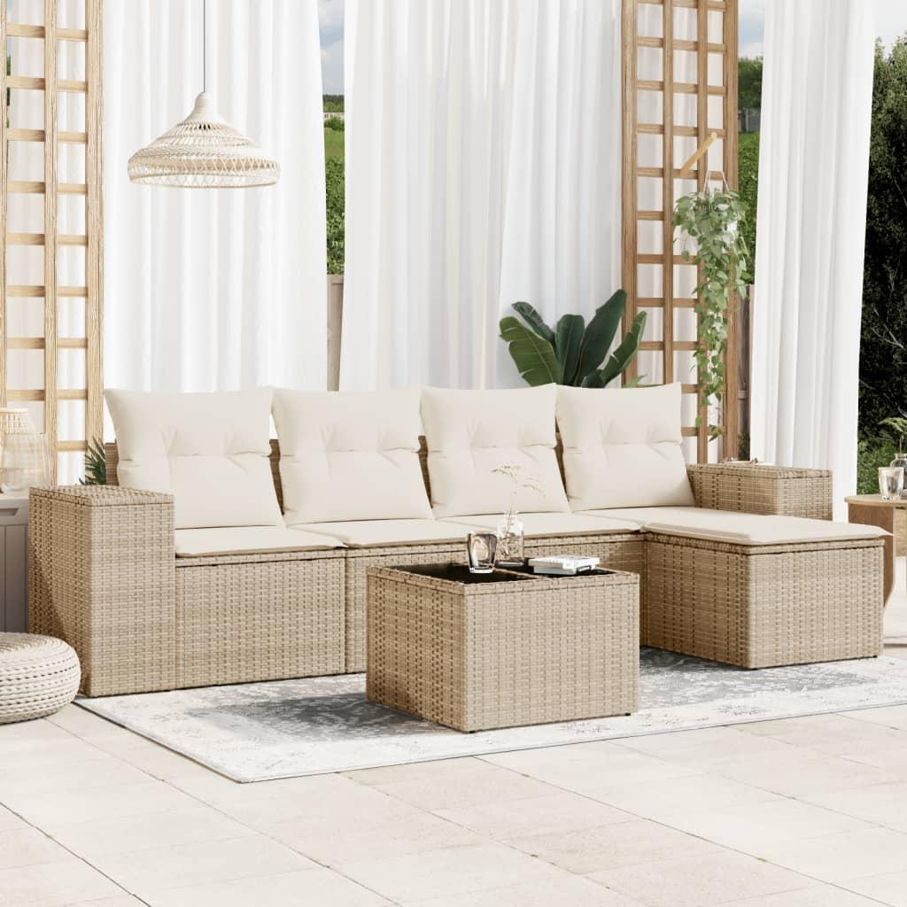 Sofasæt til haven 6 dele med hynder polyrattan beige