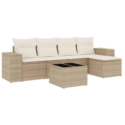 Sofasæt til haven 6 dele med hynder polyrattan beige