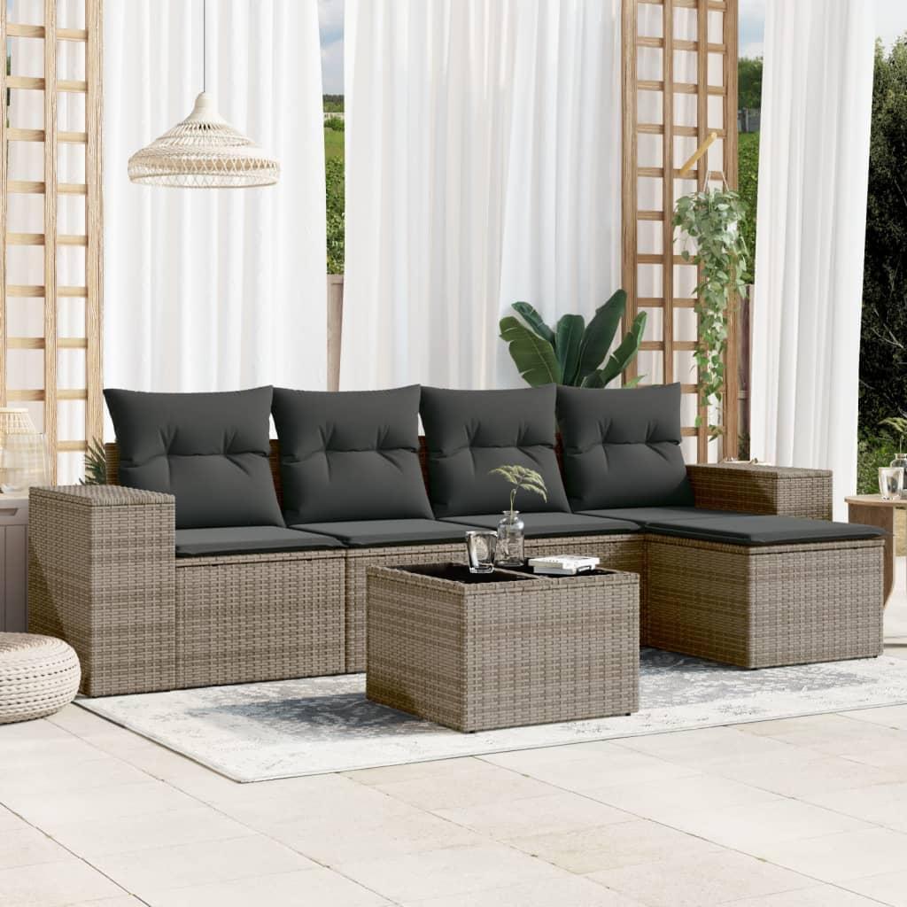 Sofasæt til haven 6 dele med hynder polyrattan grå
