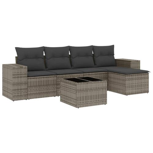 Sofasæt til haven 6 dele med hynder polyrattan grå