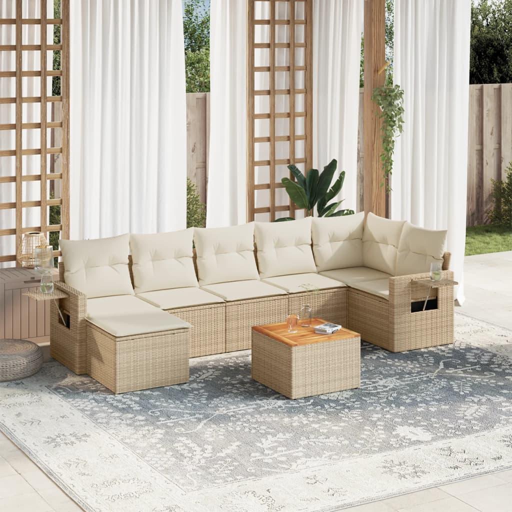 Sofasæt til haven 8 dele med hynder polyrattan beige