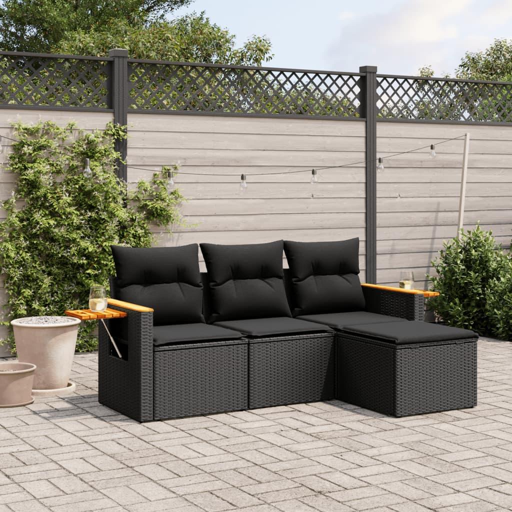 Sofasæt til haven 4 dele med hynder polyrattan sort