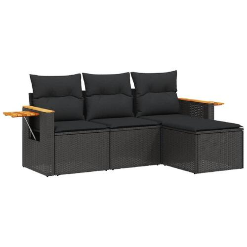 Sofasæt til haven 4 dele med hynder polyrattan sort