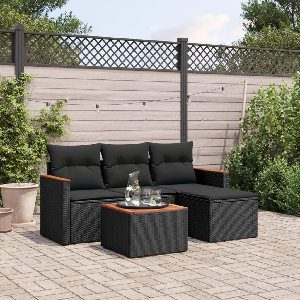 Sofasæt til haven 5 dele med hynder polyrattan sort