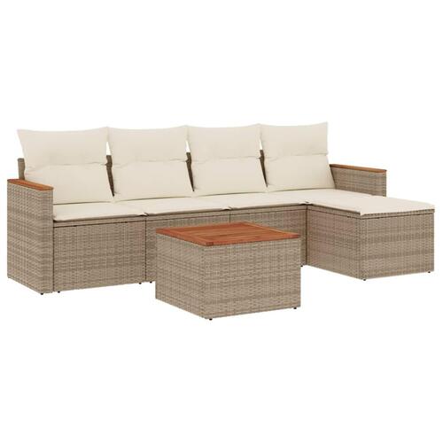 Sofasæt til haven 6 dele med hynder polyrattan beige