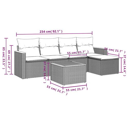 Sofasæt til haven 6 dele med hynder polyrattan beige