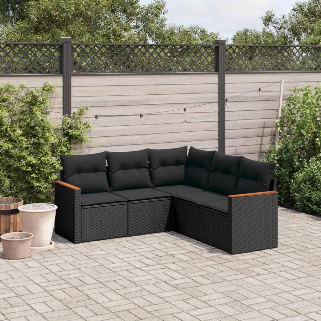 Sofasæt til haven 5 dele med hynder polyrattan sort