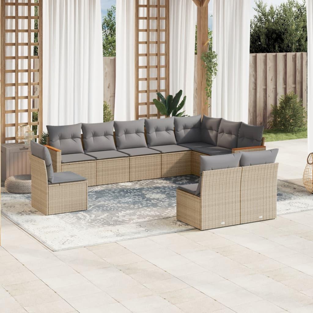 Sofasæt til haven 10 dele med hynder polyrattan beige
