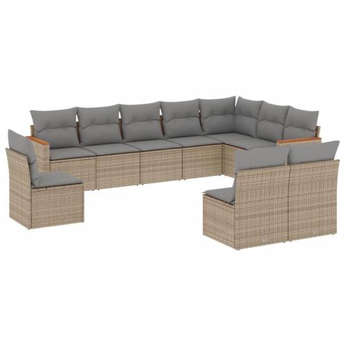Sofasæt til haven 10 dele med hynder polyrattan beige