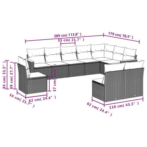 Sofasæt til haven 10 dele med hynder polyrattan beige