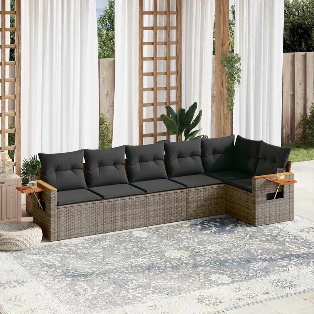 Sofasæt til haven 6 dele med hynder polyrattan grå