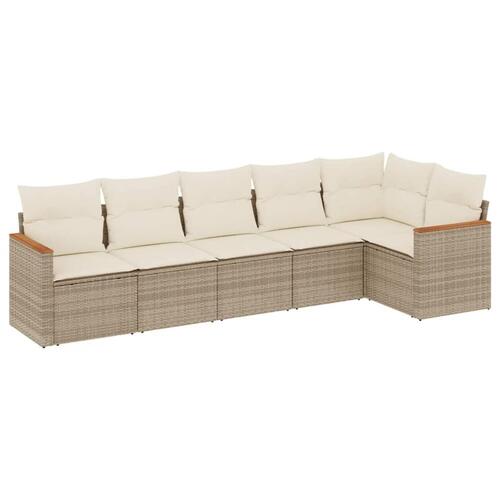 Sofasæt til haven 6 dele med hynder polyrattan beige
