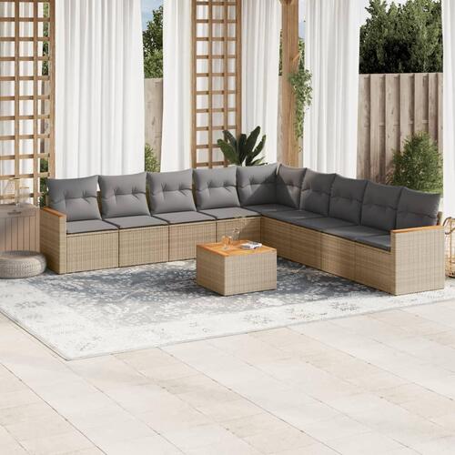 Sofasæt til haven 10 dele med hynder polyrattan beige