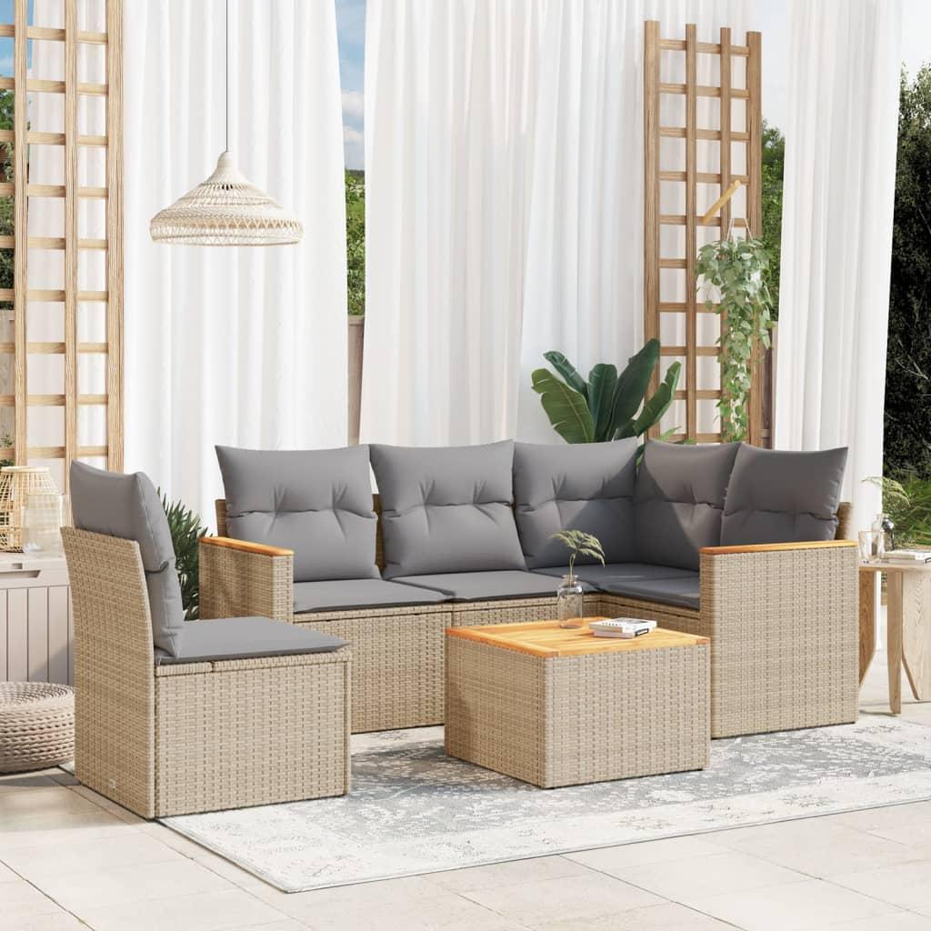 Sofasæt til haven i polyrattan, 6 dele med hynder - beige