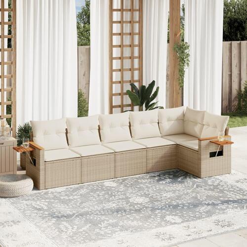 Sofasæt til haven 6 dele med hynder polyrattan beige
