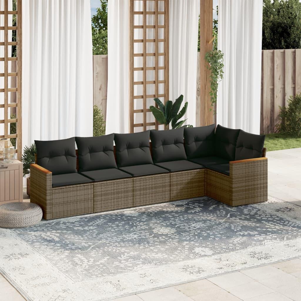 Sofasæt til haven 6 dele med hynder polyrattan grå
