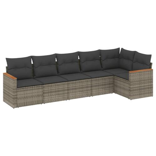 Sofasæt til haven 6 dele med hynder polyrattan grå