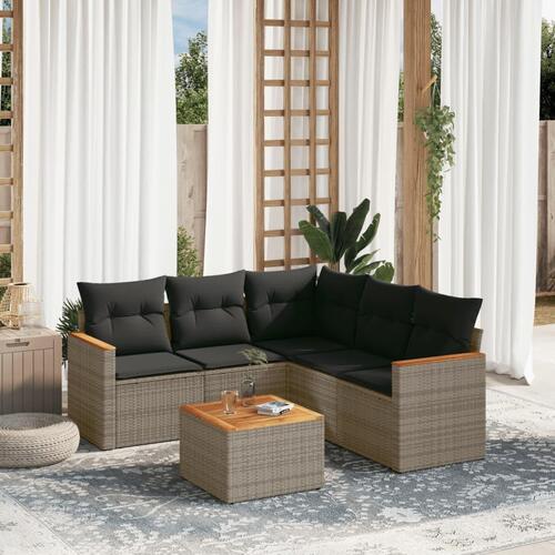 Sofasæt til haven 6 dele med hynder polyrattan grå