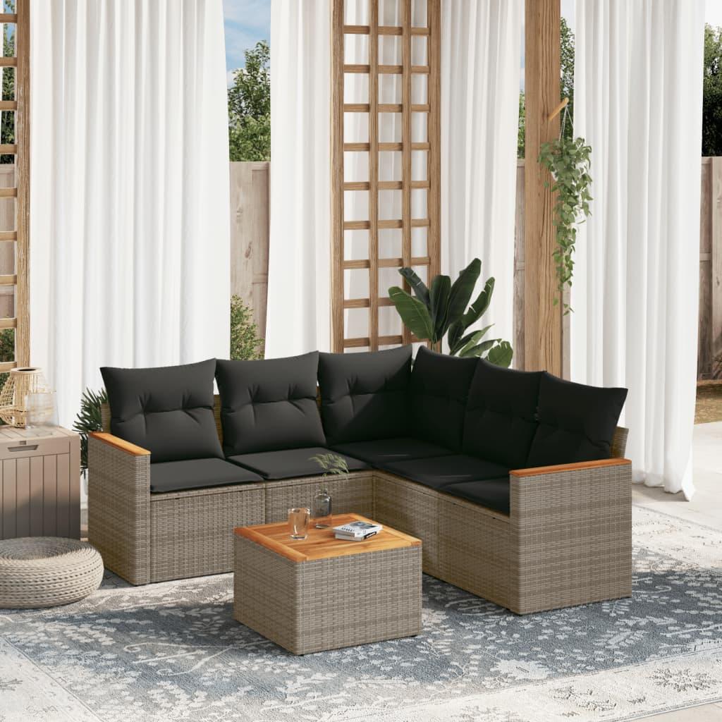 Sofasæt til haven 6 dele med hynder polyrattan grå